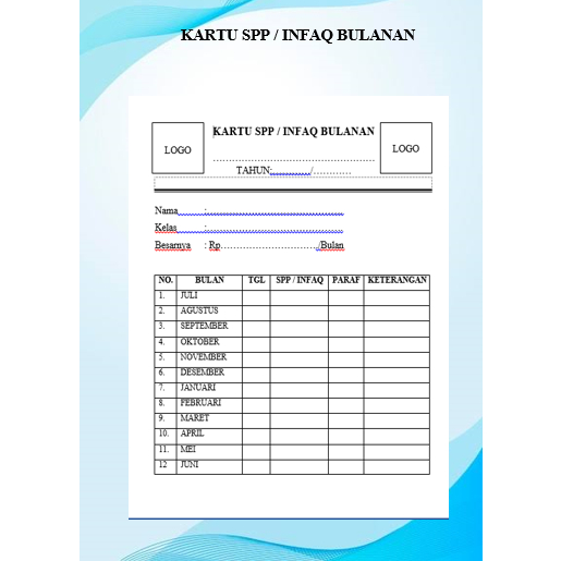 

Kartu Iuran SPP / Iuran Infaq Bulanan Isi 50pcs / 100pcs