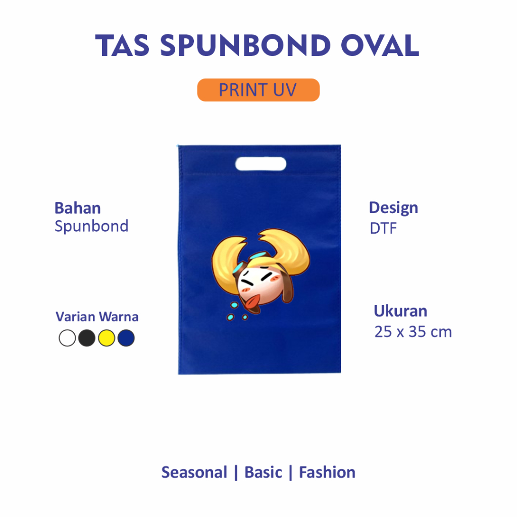 

Tote Bag/Tas Spundbond Oval Tanpa Tali Custom DTF A5 1 Sisi