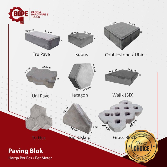 Paving Blok Konblok Conblok Model Bata Cacing Hexagon Persegi (Per Meter)