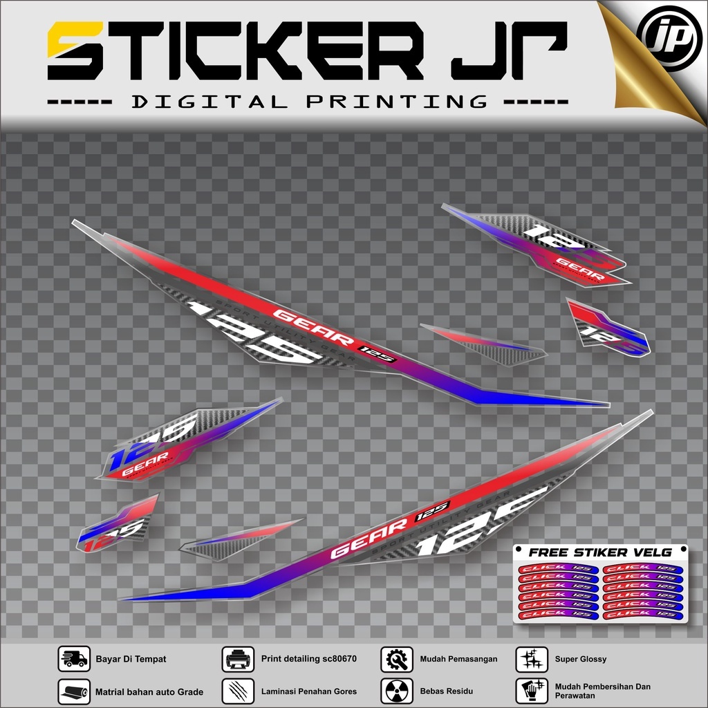 Stiker Transparan UV Gear 125 Stylish - Striping Stiker Bisa Custom - SGR