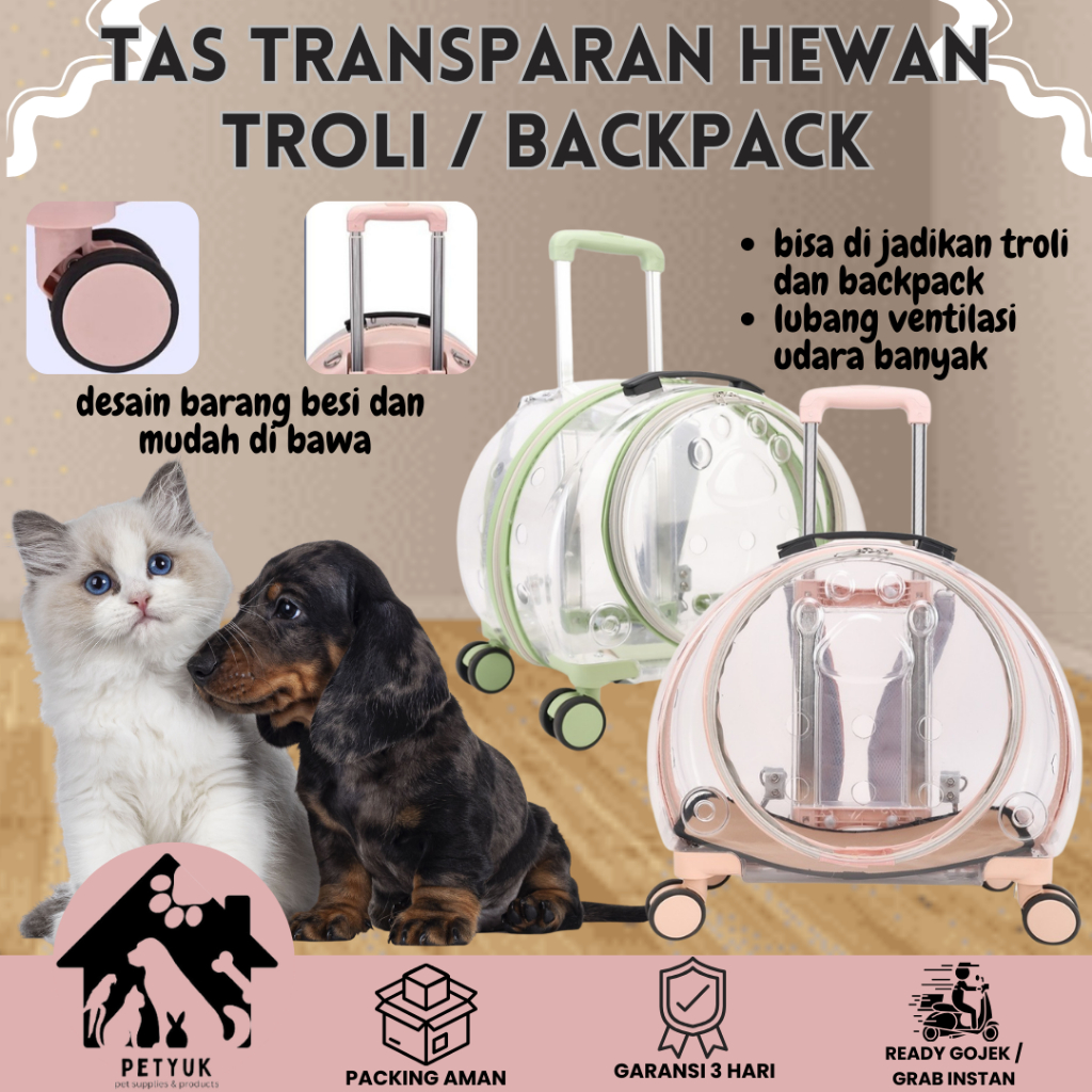 Tas Troli Hewan / Tas Troli Transparan Untuk Hewan / Pet Carrier Trolley Transparan / Tas Hewan
