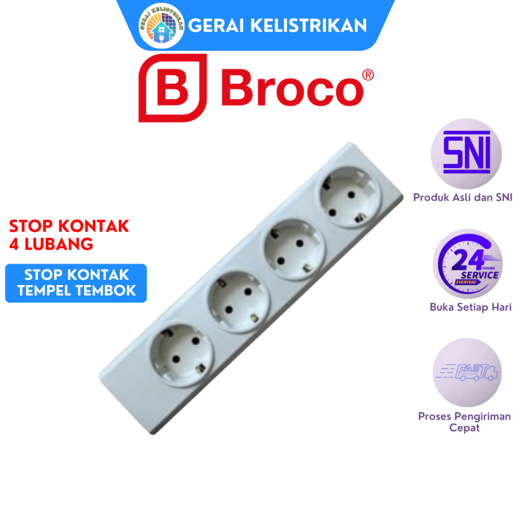 Stop Kontak BROCO / Terminal BROCO / Stop Kontak 4 Lubang Putih BROCO
