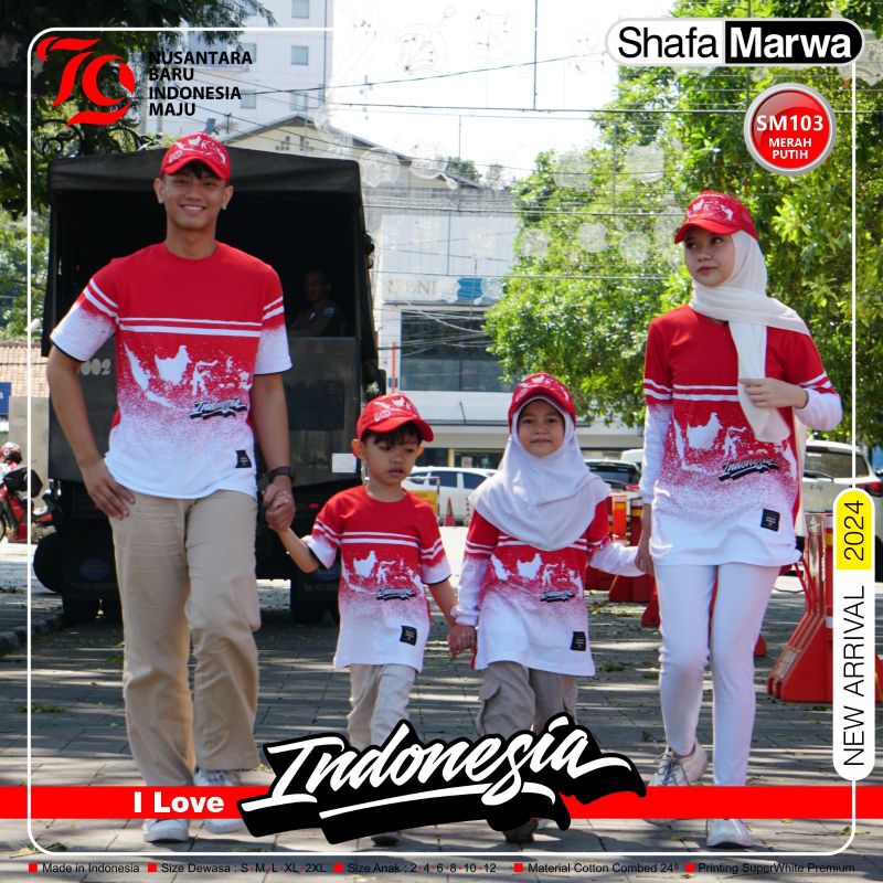 KAOS MERAH PUTIH SHAFA MARWA/ SET KAOS KEMERDEKAAN/ KAOS AGUSTUSAN PRIA WANITA ANAK