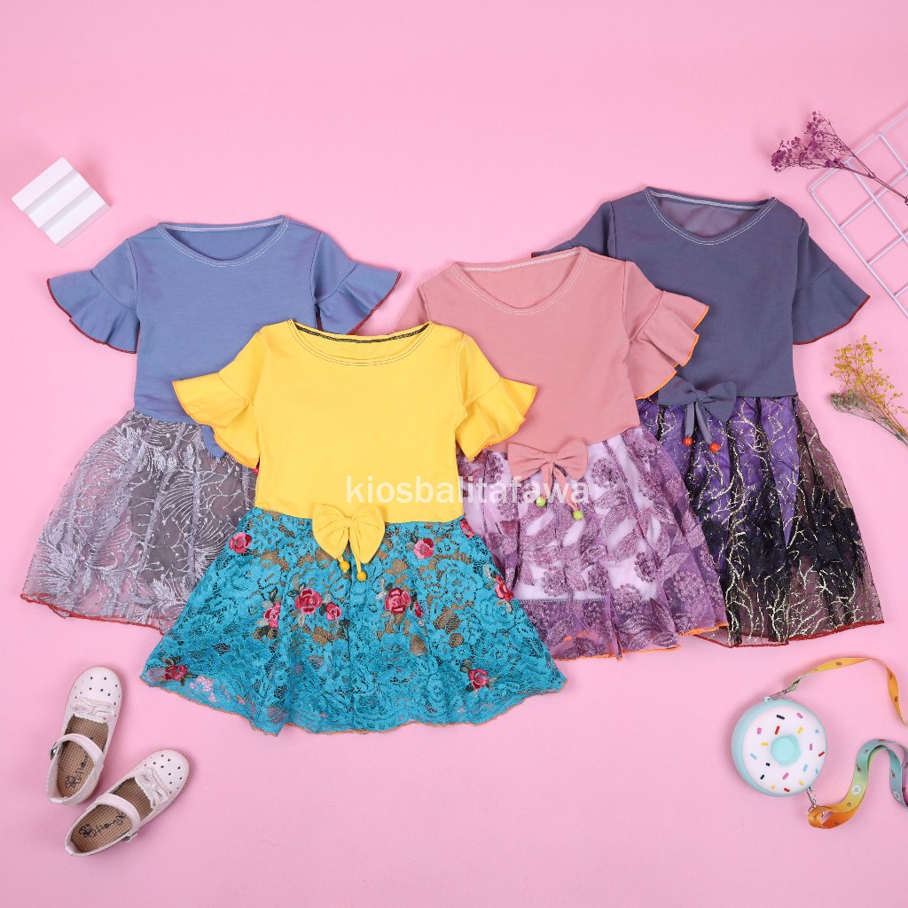 Dress Brokat Laura uk 1-8 Tahun / Dres Baju Anak Perempuan Gaun Pesta Ulang Tahun Import Brukat Tutu