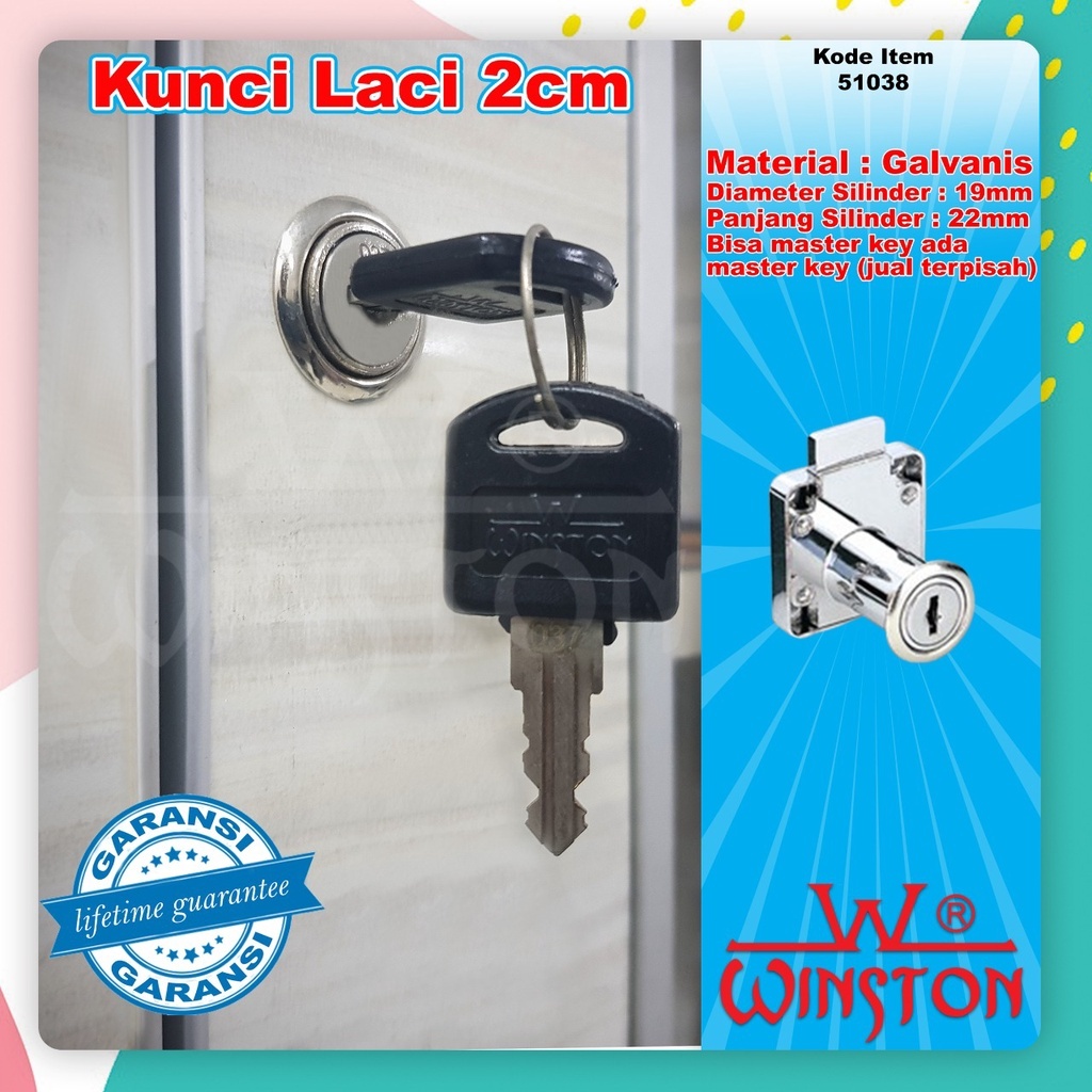 Kunci Laci Lemari Loker Panjang 2 cm Winston /Seperti Hafele 51038 termurah