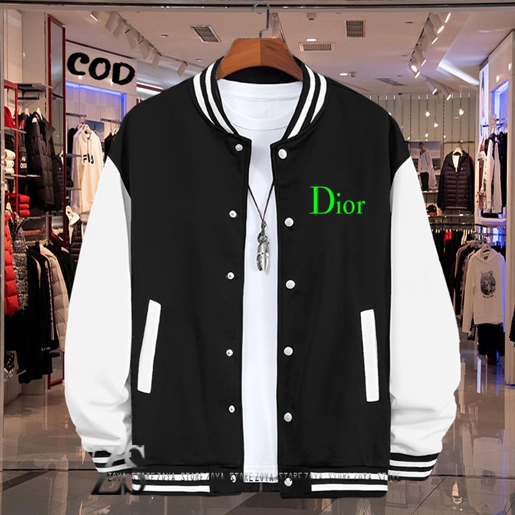 Cod Sweater Jaket Varsity Baseball Kancing Dior Text Neon Quality Premium / Baseball Distro Pria Wan