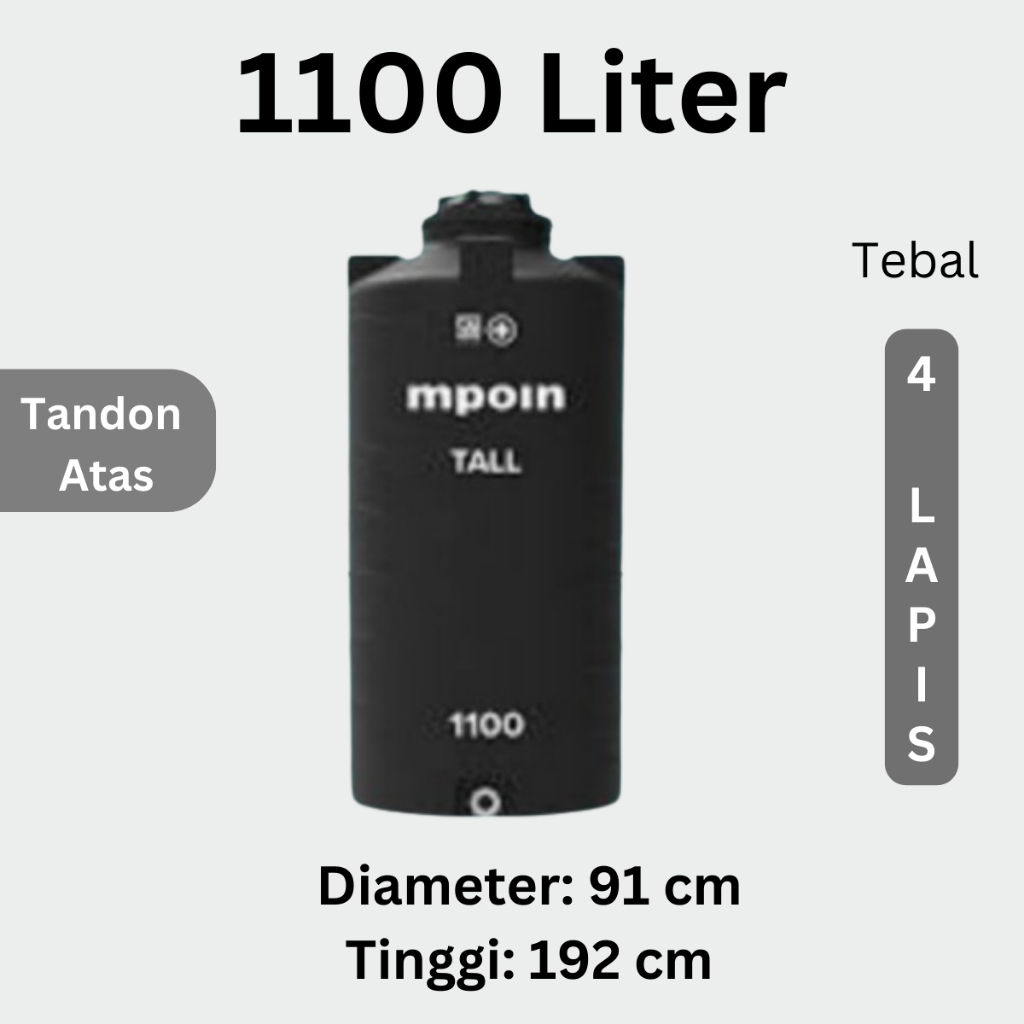 Tangki Tandon Toren air Mpoin 1000 Liter 1100 Liter Anti Lumut Tebal 4 Lapis Kualitas Premium Bergar