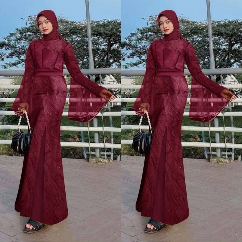 (NEW) ANARA Dress - Baju Gamis Dress Maxi Maxy Full Brukat Brokat FREE HIJAB Remaja Wanita Perempuan