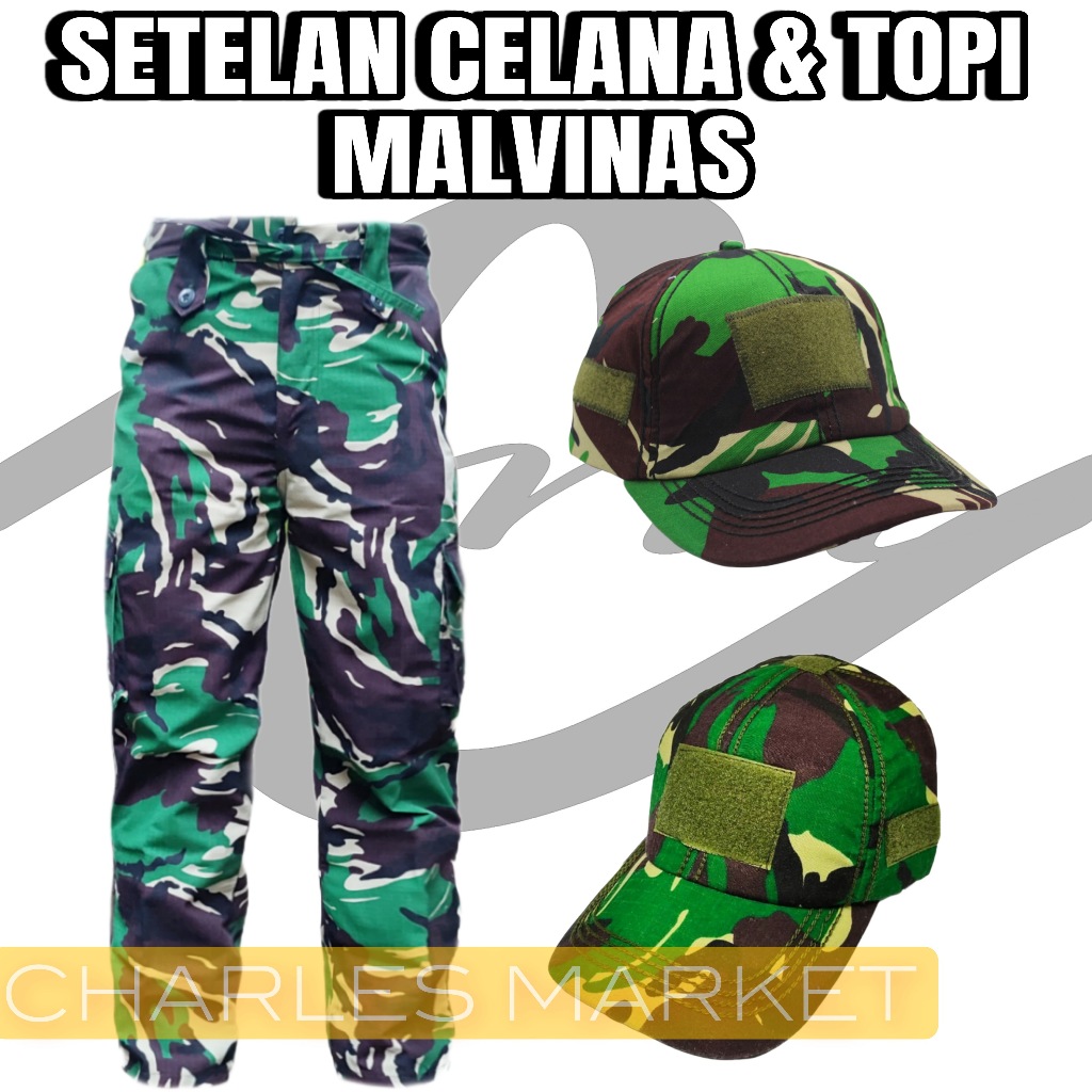 SETELAN CELANA DAN TOPI MALVINAS - SETELAN BDU MALVINAS BALOTELLI - SERAGAM MALVINAS BDU