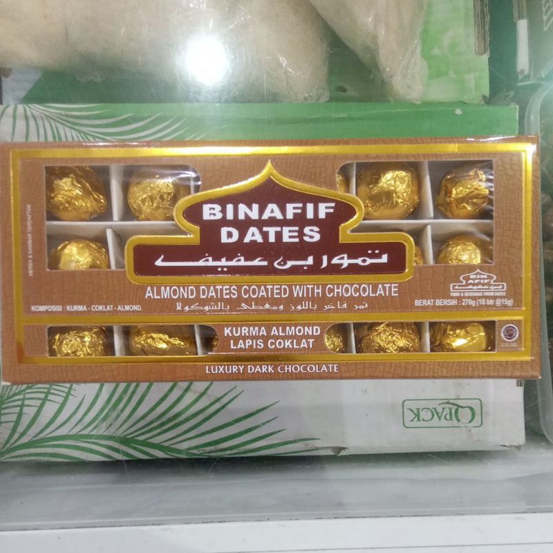 

Kurma Lapis Cokelat / Chocolate Dates BinAfif 270gram(18btr@15gr)