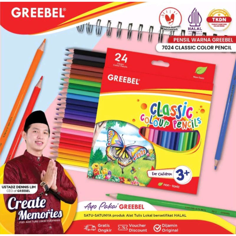 

GREEBEL Pensil Warna (7024) Classic Color Pencils 24 Warna / Coloring / Pensil Warna Greebel