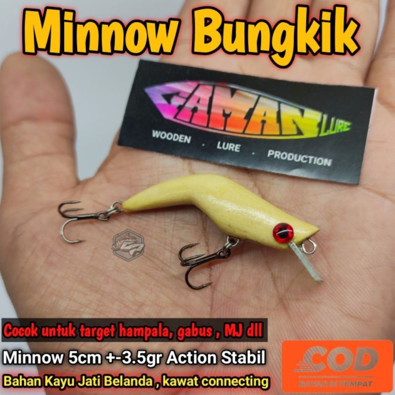 Minnow Bungkik Gaman Lure / Minnow Kayu / Minow Kayu / Minnow Bungkuk / Umpan Casting Hampala