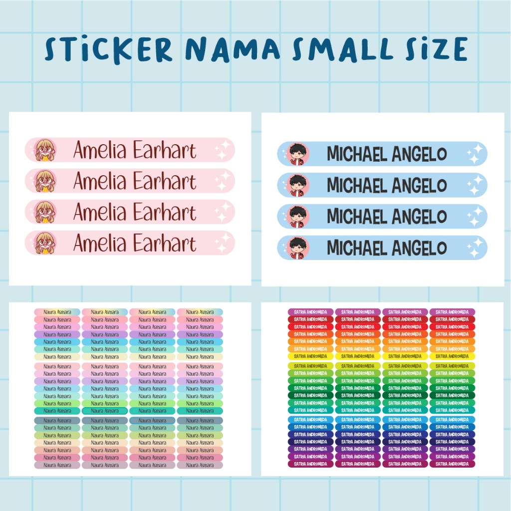 

Stiker Nama Small Size Custom Sticker Label Waterproof untuk pensil alat tulis buku