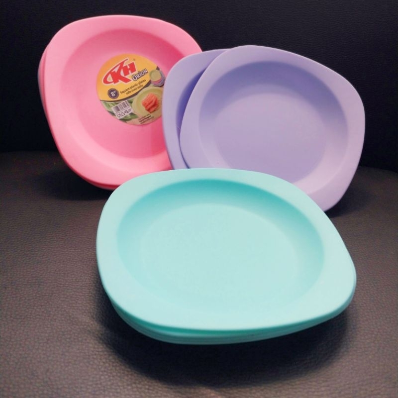 1 Lusin Piring Kotak Warna Cantik KH / Piring Plastik