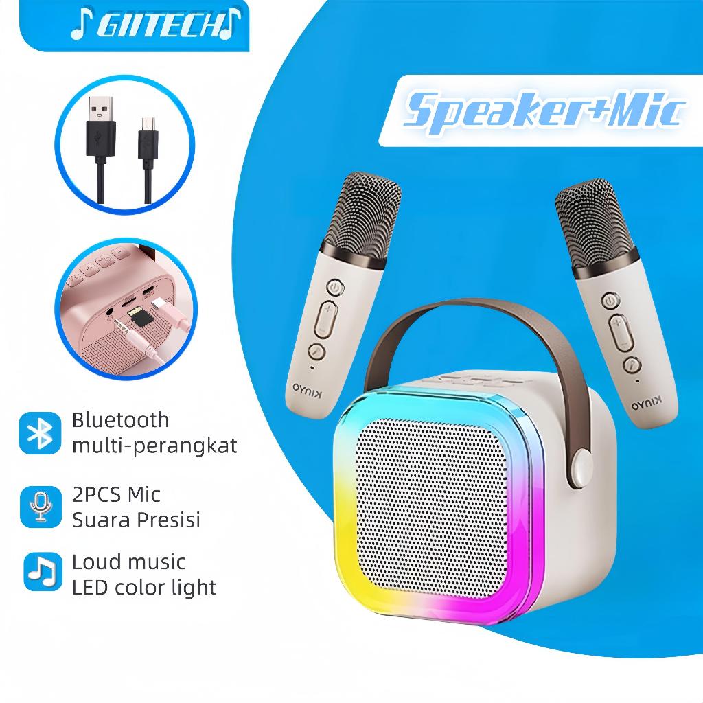 ♪Mini Speaker+2pcs Mic K12 Speaker Bluetooth Plus 2 Mikrofon Karaoke 1 SET Mesin KTV Mini Rumah KTV 