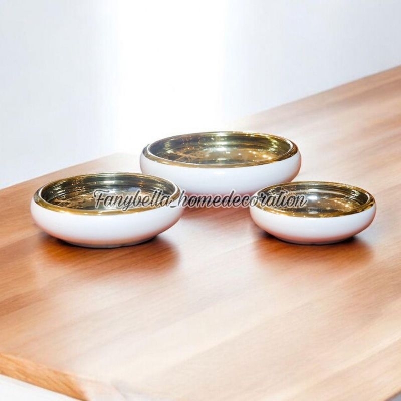 Pot Keramik Tanam Hias Gold Putih  Emas Oval Satu Set Porselen Import Dekorasi rumah