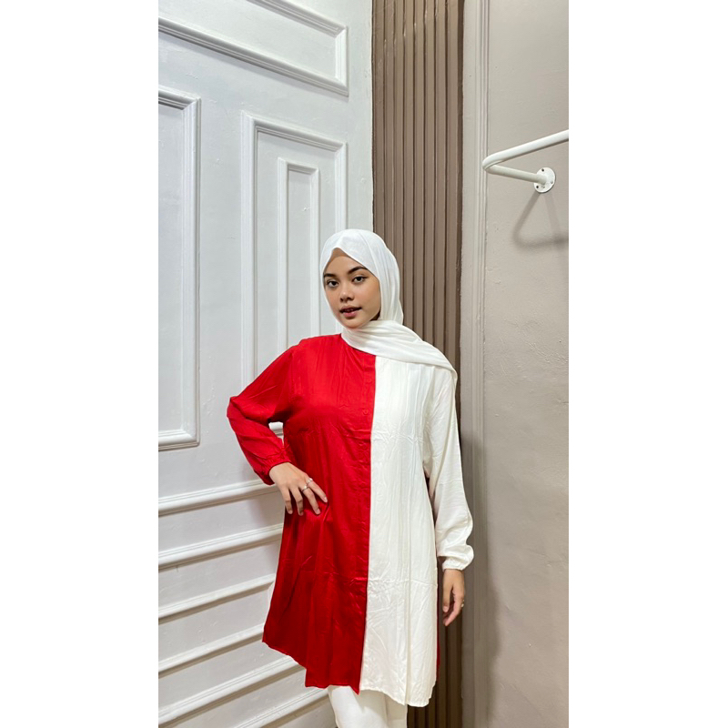 Tunik rayon merah putih