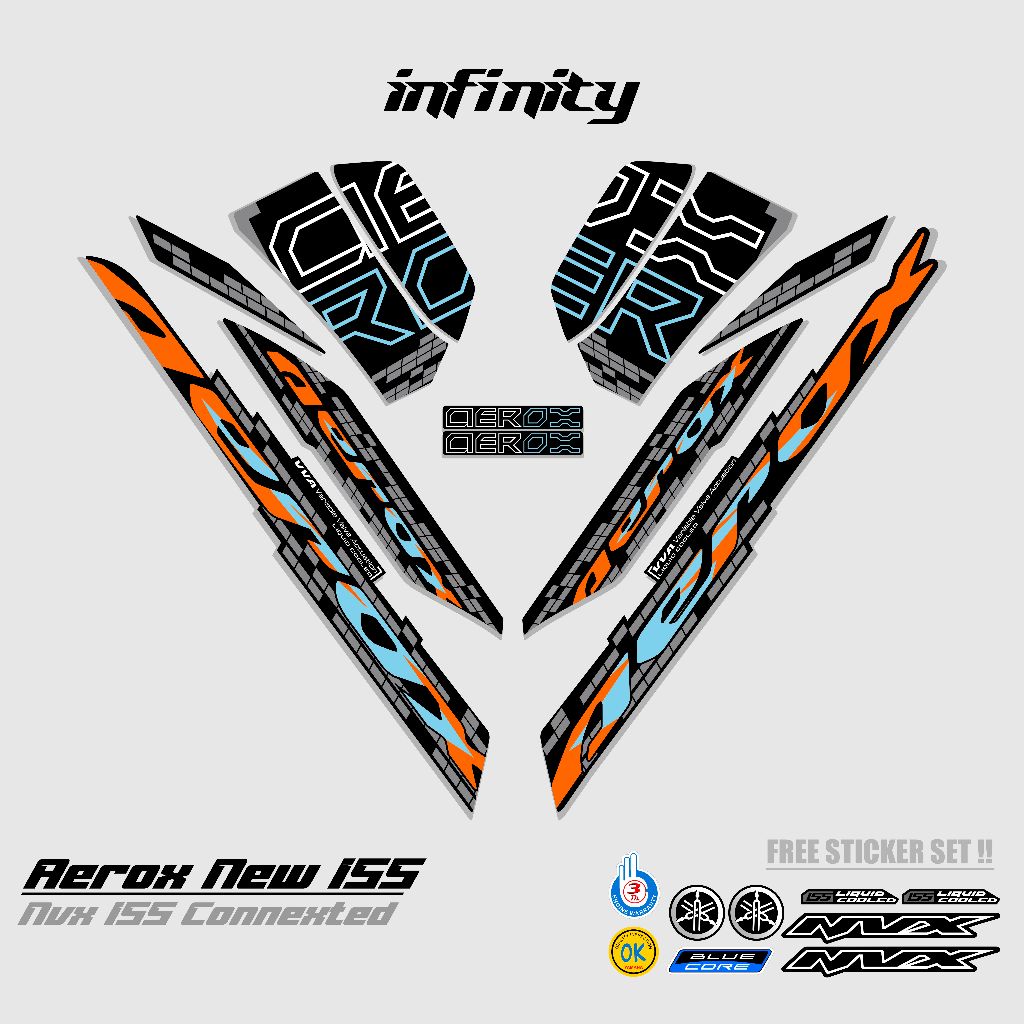 STRIPING AEROX 155 NEW CONNECTED MOTIF 53 / COMBO COLOR / DASAR HITAM / STIKER AEROX 155 CONNECTED /