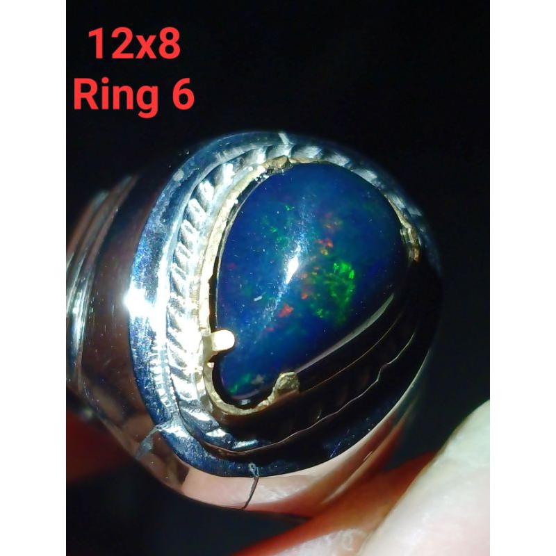 RING,6 BLACK OPAL AFRIKA / WELLO OPAL 12X8