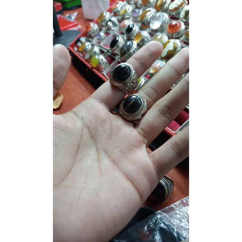 cincin batu akik black oval