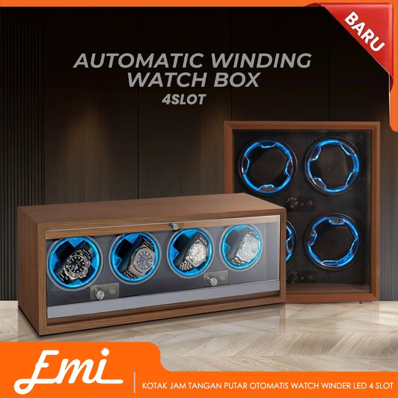 Kotak Display Jam Watch Winder Box Pemutar Jam Tangan Otomatis 4 Slot
