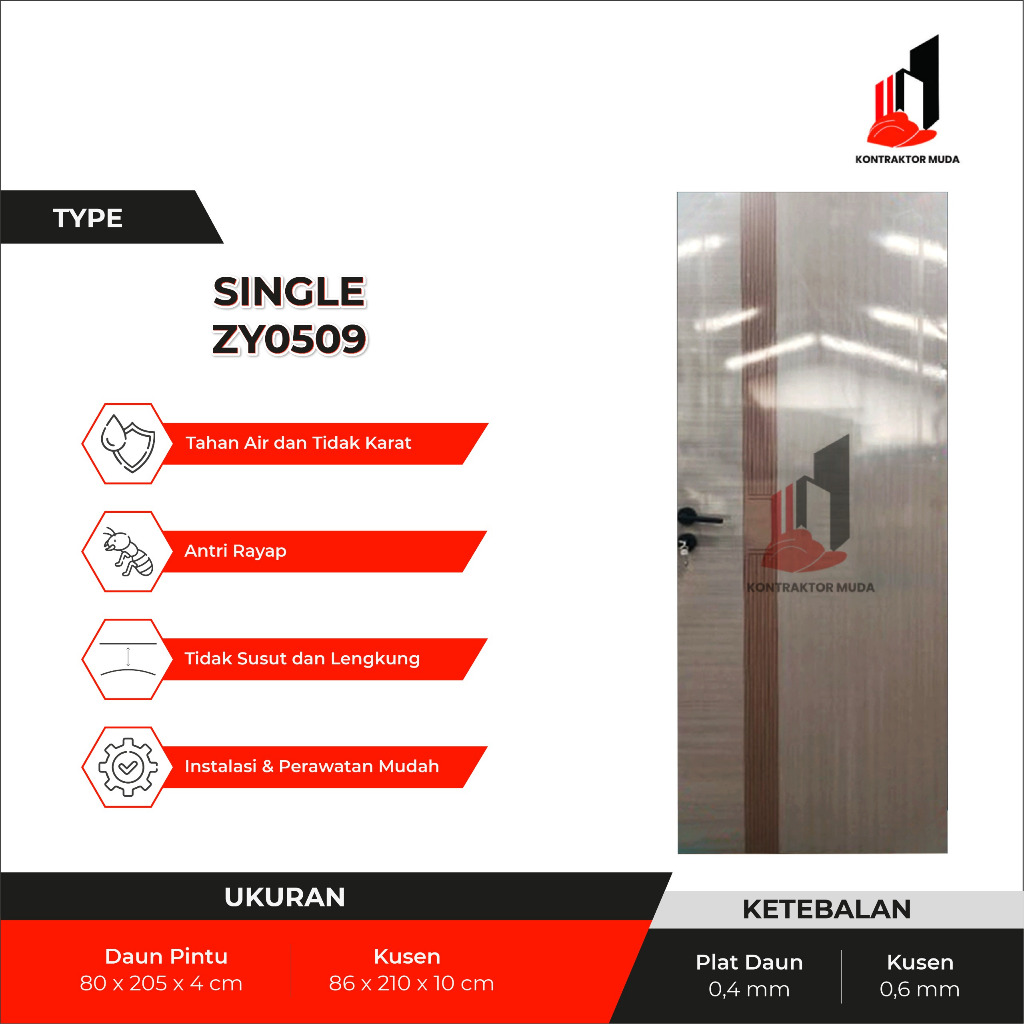 TB KONTRAKTOR MUDA- (SINGLE ZY0509) Set Pintu Baja Single Lengkap Pintu Motif Kayu / Pintu Utama / K