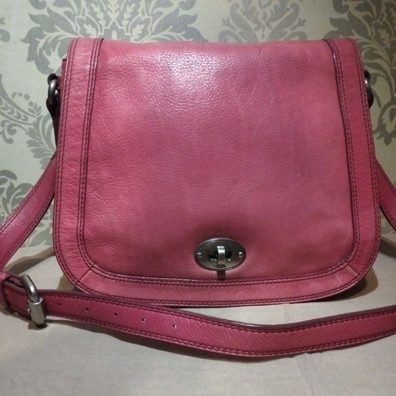 tas Fossil Marlow flap pink fushia full leather /SOLD