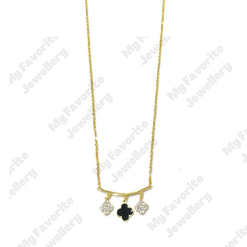 Kalung Clover Hitam AD EMAS ASLI Kadar 700 16K