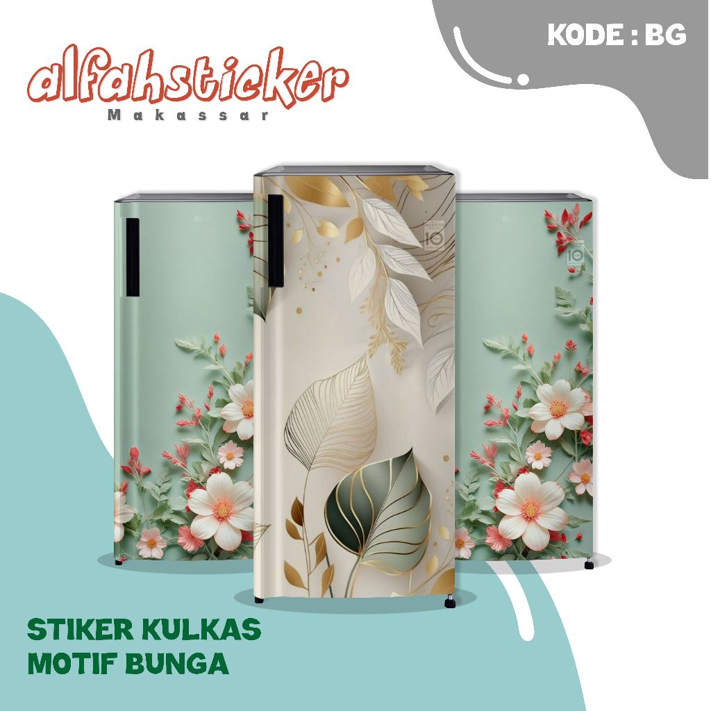 Stiker Kulkas 1 Pintu dan sticker kulkas 2 pintu] Motif Bunga