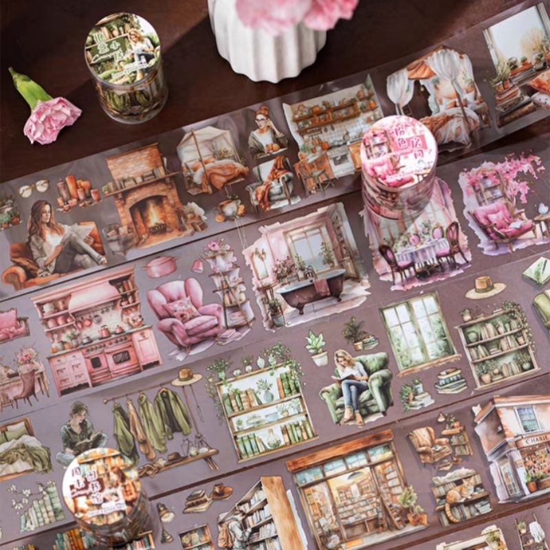 

[R.04]2m/roll pet retro kehidupan yang hangat sticker journal diy