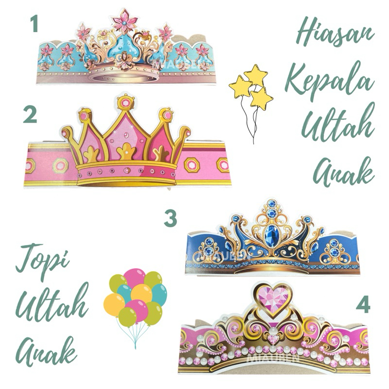 Topi ultah anak isi 6pcs topi ultah anak princess prince