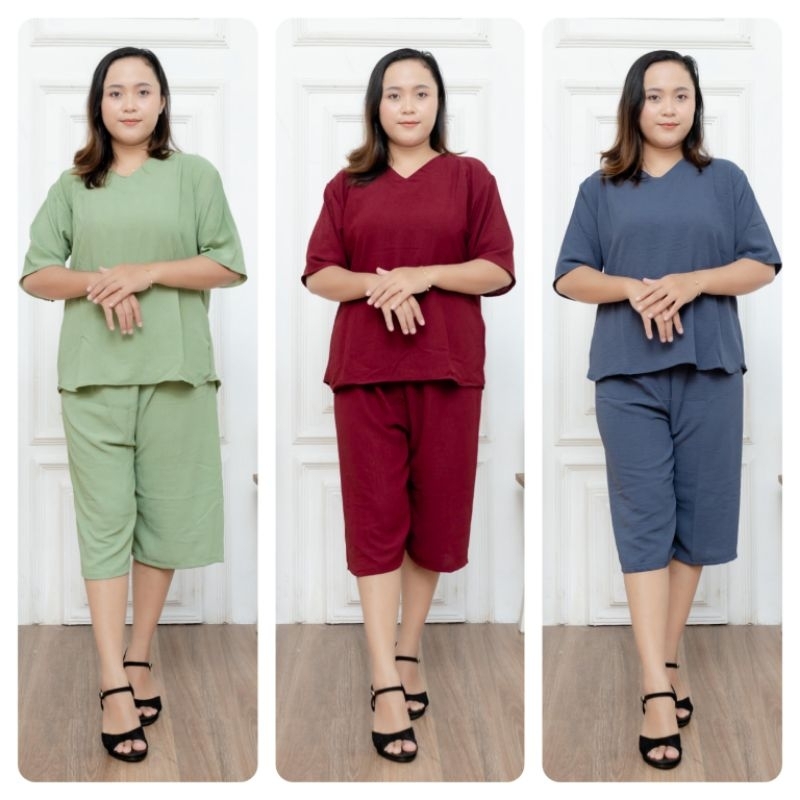 SETELAN CRINKLE JUMBO BAHAN CRINKLE AIRFLOW PIYAMA WANITA BAHAN CRINKLE