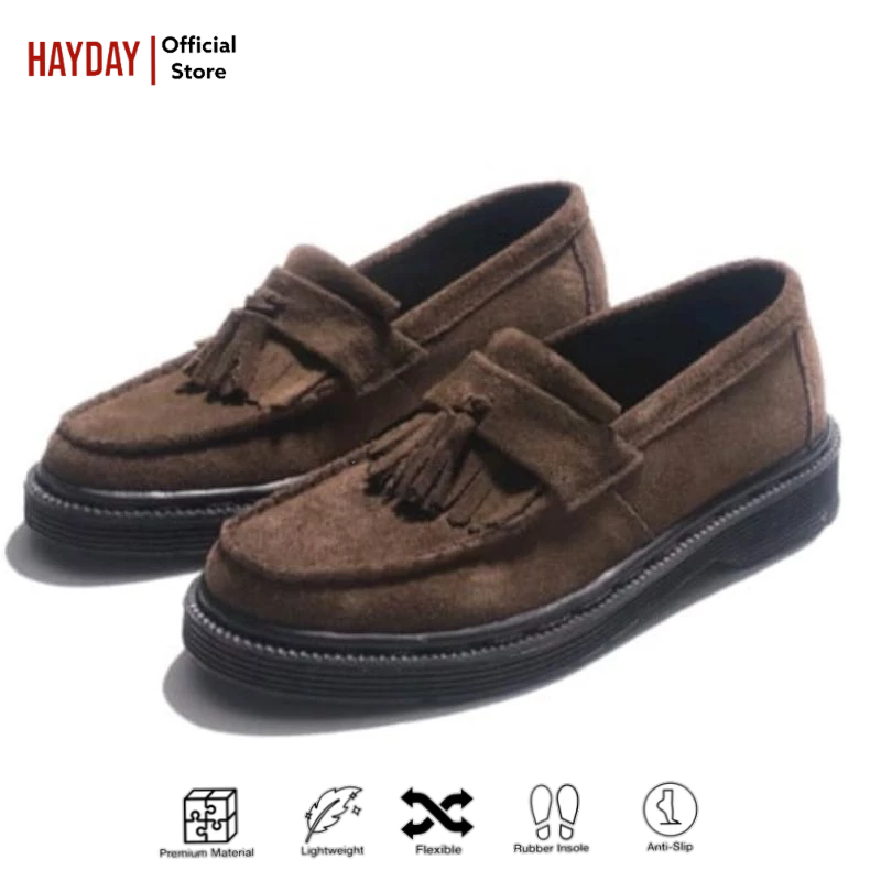 Sepatu Docmart Loafers Kulit Suede Coklat Pria Wanita Formal Casual