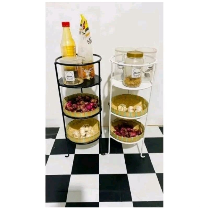 RAK BAWANG/TEMPAT WADAH BUMBU 3 SUSUN DATAR ANYAMAN BAMBU