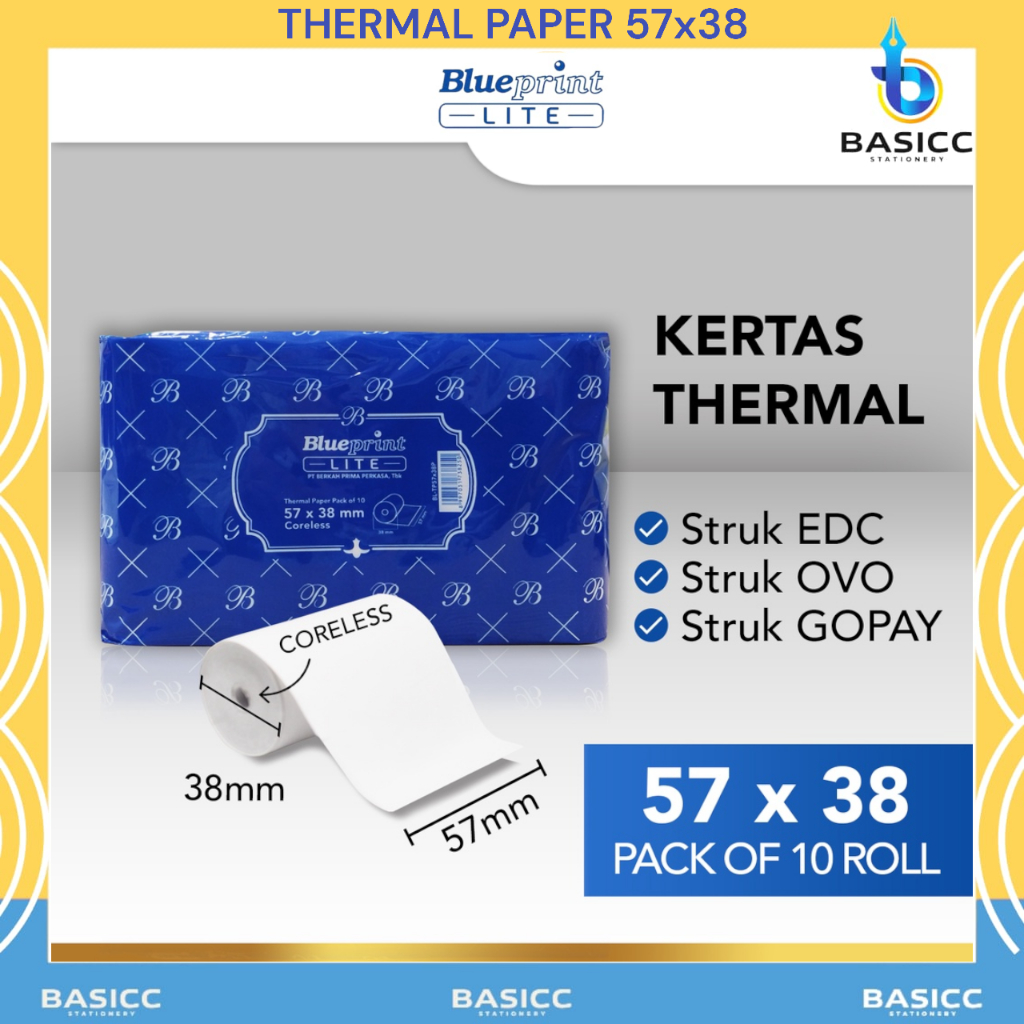 

Blueprint Kertas Thermal Struk Kasir 57x38 | @ 1Pack=10Roll