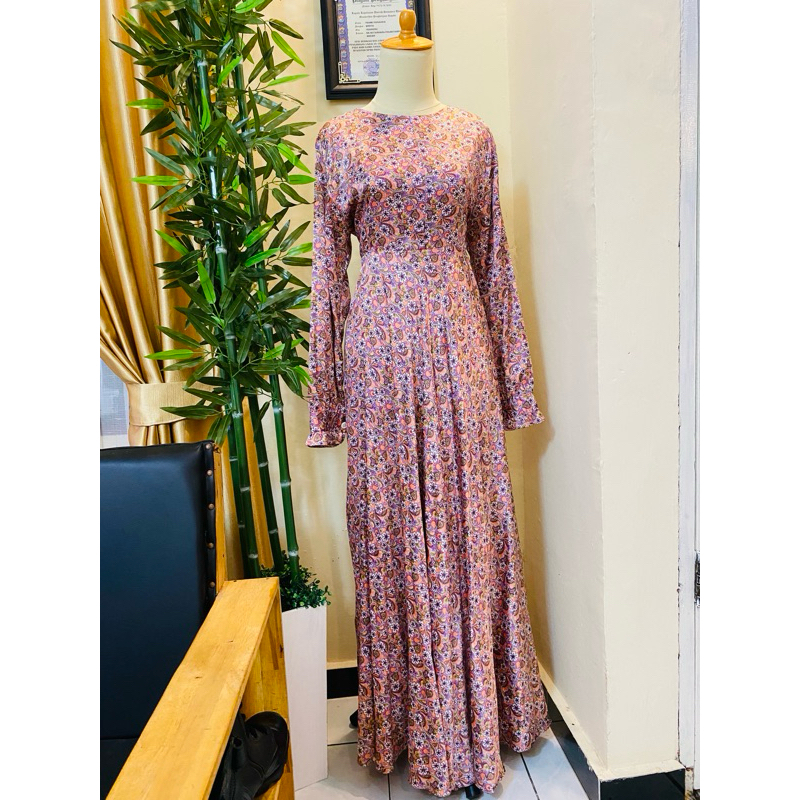 Dress panjang pink bunga bunga preloved