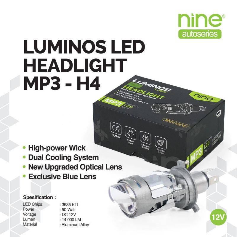 NINE LUXINOSLED LAMPU UTAMA MOTOR MOBIL MINI PROJECTOR BILLED MINI PROJECTOR MP3 H4  50 WATT DUA WAR