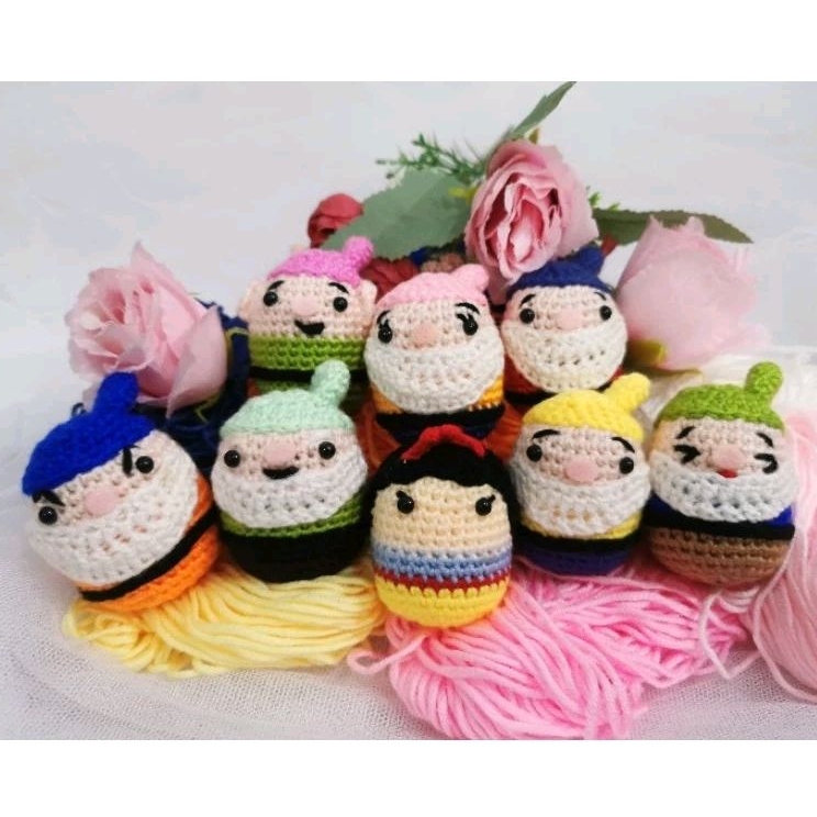 [Ready Stock] Set Pajangan Boneka Rajutan 7 Kurcaci & Snow White (8pcs)