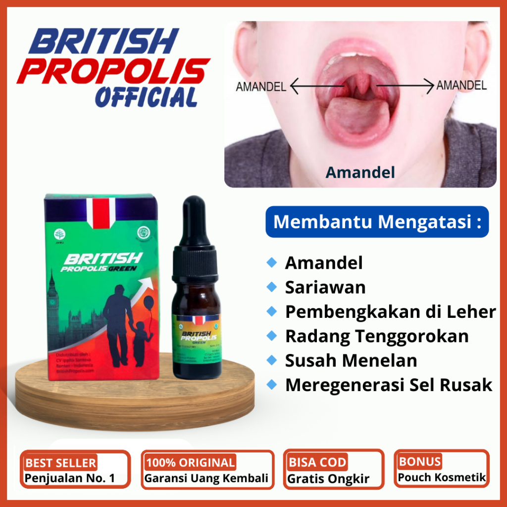 British Propolis Kids - Obat Herbal Amandel Untuk Anak Sariawan Sakit Gigi Radang Tenggorokan