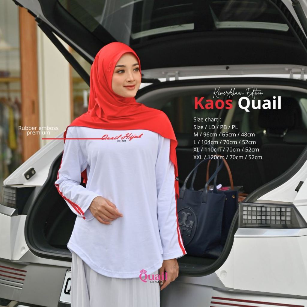 Quail Hijab - Kaos Putih Sport Merah | Baju Lomba Agustusan | Senam Premium Combat
