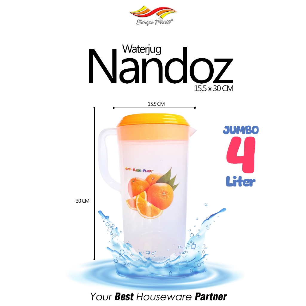 Waterjug Nandoz Surya Plast | Teko Air Minum Jumbo 4 Liter | Morong Air | Teko Plastik | Tempat air 