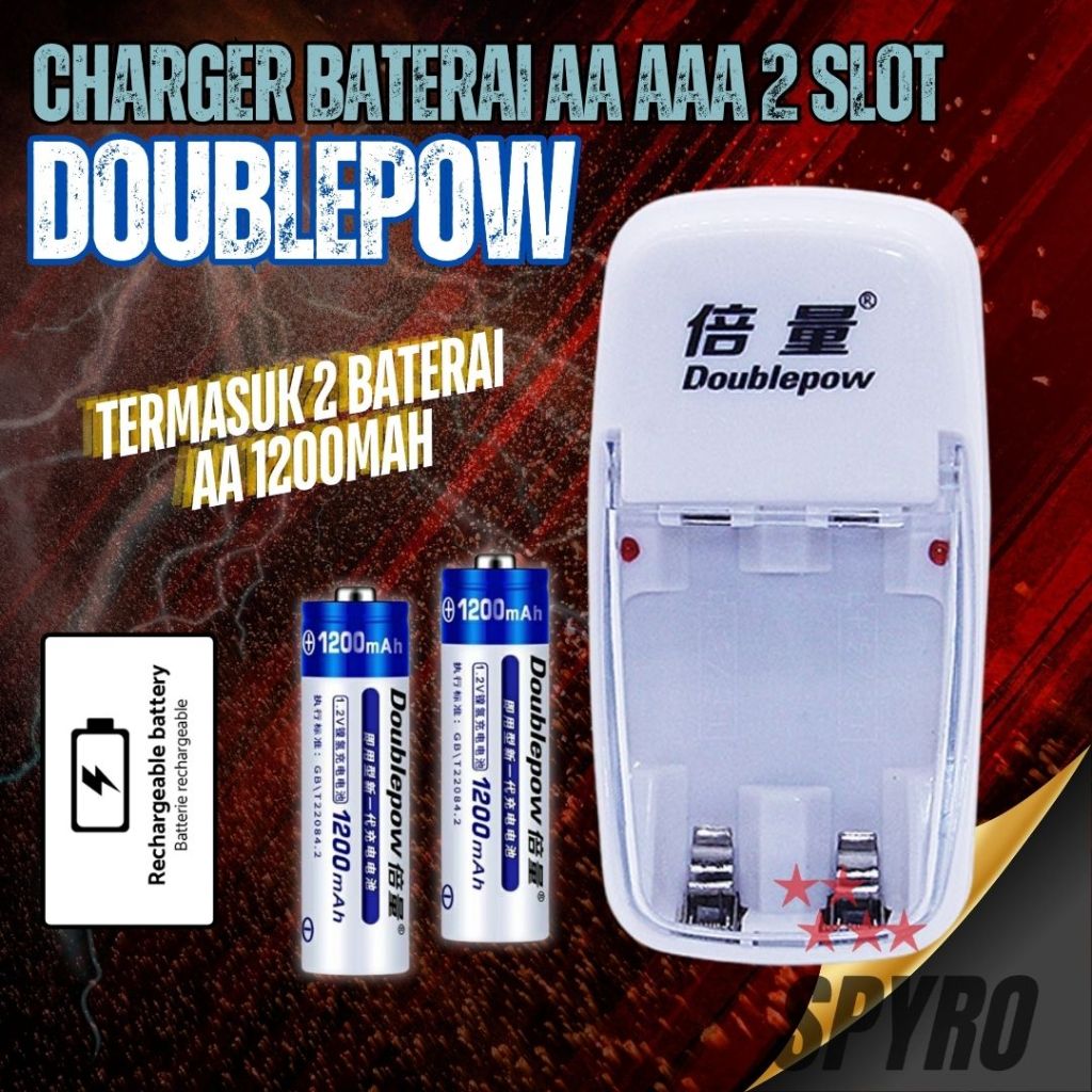 Baterai Charger Batu Batre Cas Rechargeable Battery AA / AAA Doublepow