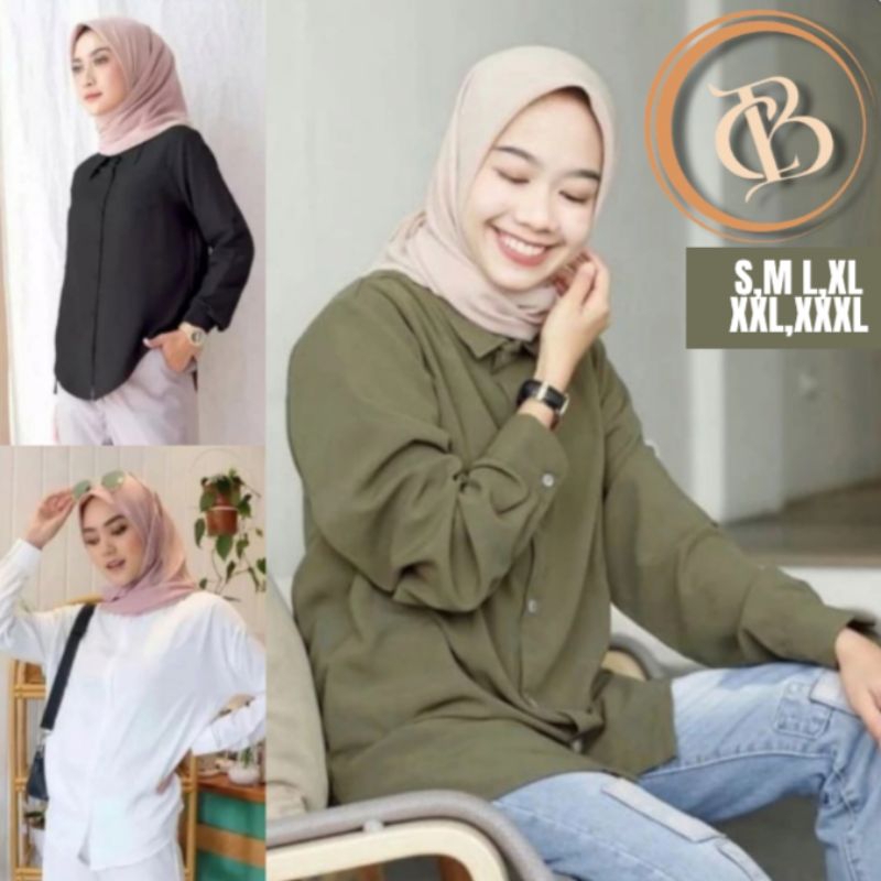 BAJU KEMEJA WANITA POLOS CASUAL PUTIH ARMY HITAM LENGAN PANJANG Grosir Baju Kemeja Wanita