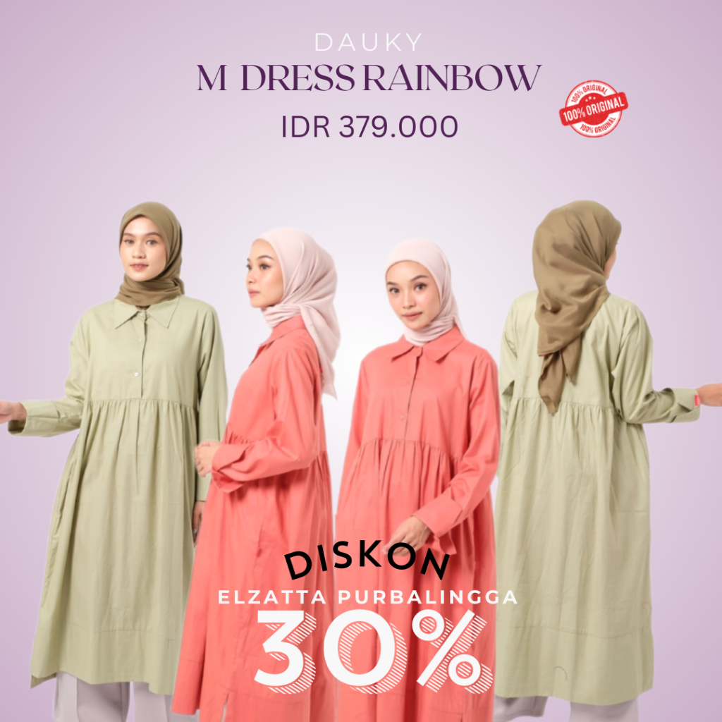 Dauky  M Dress Rainbow Bahan Katun Midi Dress Model Kerah Elegan Bahan Katun