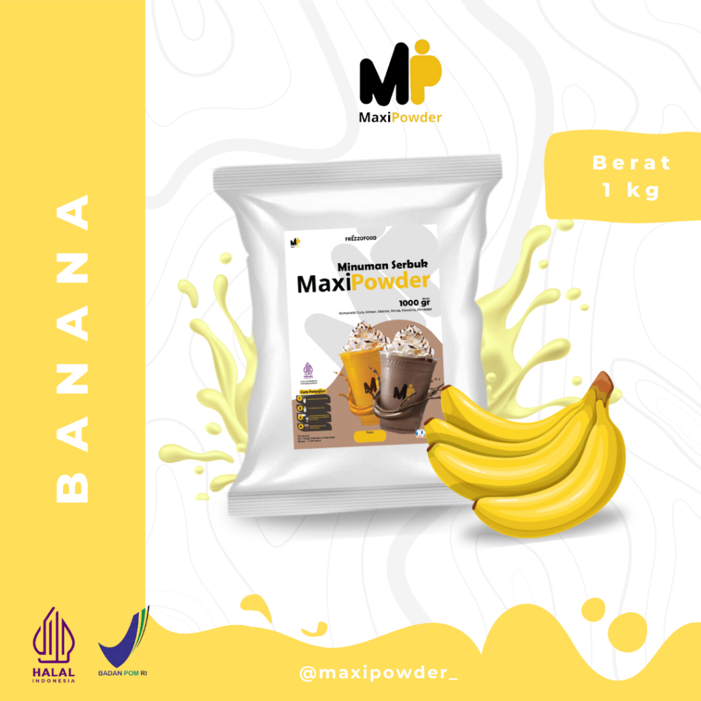 

Bubuk Minuman Rasa Banana 1kg / Minuman Kekinian Rasa Pisang Termurah / MaxiPowder
