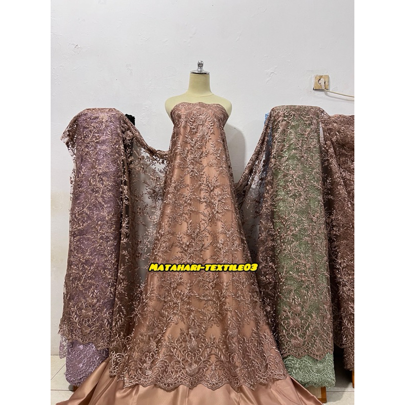 kain tile bordiran tebal/kain bordir bahan halus Dan termurah/Kain tile bahan kebaya