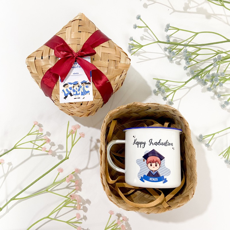 25 pcs gelas mug enamel custom/hadiah wisuda/hadiah mug enamel/mug graduation/mug wisuda anak