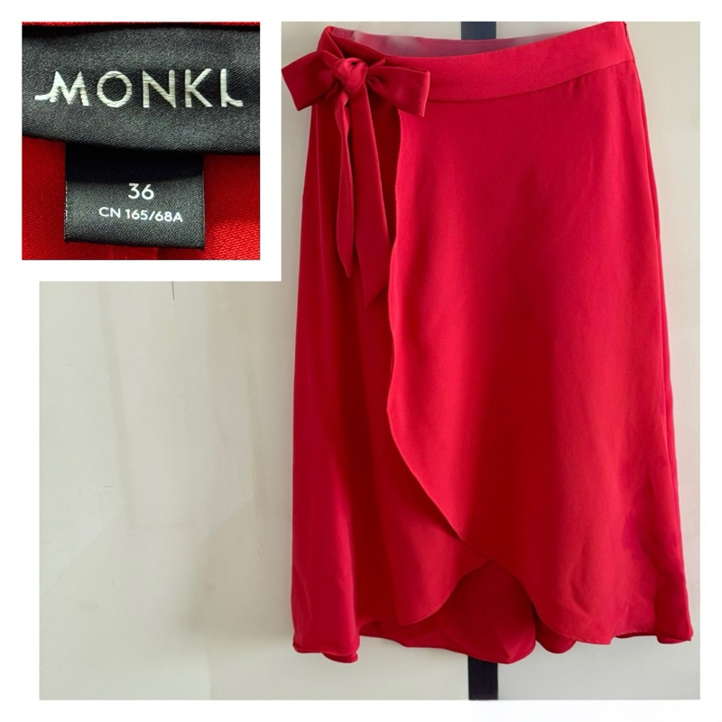 Monki Bawahan Skirt Faux Wrap Red Orange