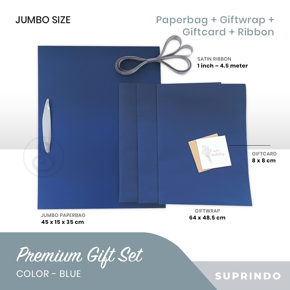 

Gift Set Paper Bag JUMBO + Kertas Kado + Pita + Kartu Ucapan (BIRU TUA)