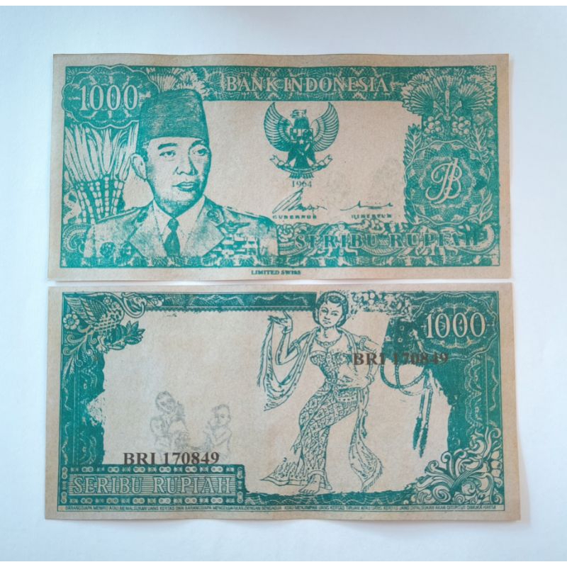 Uang souvenir 1.000 Soekarno melengkung 1964 Watermark bayi 3 tuyul gambar penari serimpi 1 pake peg